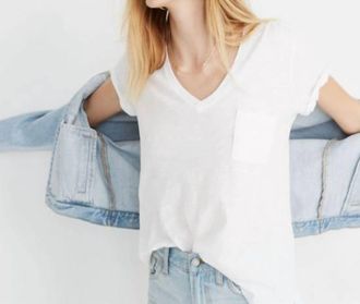 Madewell Whisper V Neck Pocket Tee In White