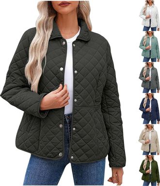 Generic Womens Lightweight Quilted Jackets Loose Casual Patchwork Fashion Round Neck button Womens Short Waisted Puffer Jacket solid Insulated Water-resistant