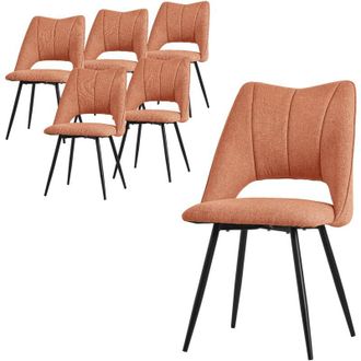 ML Design Ml-design - Set 6x Sillas De Comedor Naranja Con Respaldo Asiento De Poli&eacute;ster Tapizado Con Patas De Metal Negro Sill&oacute;nes Ergon&oacute;micos De Dise&ntilde;o Modern