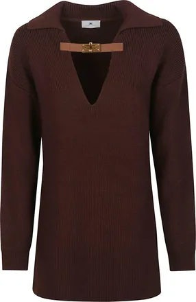 Elisabetta Franchi Tricot Wool-Blend Buckle Strap Sweater