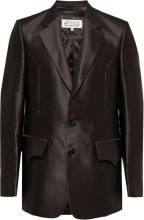 Maison Margiela Chocoladebruine gestreepte blazer - Dames - Blazers - Bruin - M - Wol - Jassen
