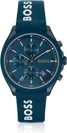 BOSS Blue-plated chronograph watch with blue silicone strap