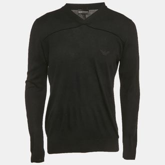 Emporio Armani Black Knit V-Neck Sweater