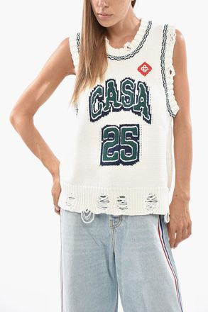 Casablanca Maglia Girocollo in Cotone Senza Maniche Effetto Distressed Casablanca