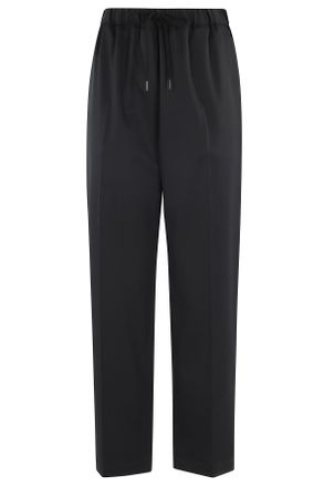 Maison Margiela Black Gathered Elastic-Waistband Wool Straight-Leg Pants