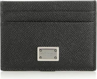 Dolce & Gabbana Calfskin Kaarthouder met Merkplaatje - Heren - Portefeuilles - Zwart - ONE Size - Leer - Accessoires