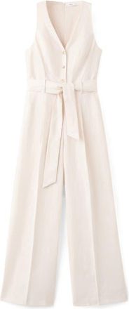 Mango Sleeveless Belted Linen Jumpsuit in Ecru at Nordstrom, Size Medium