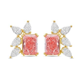 Diana M. Jewels 14kt Yellow Gold 7cts Lab Grown Pink and White Diamond Cluster Earrings