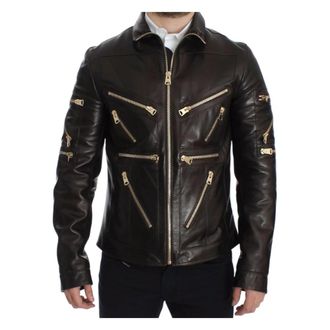 Dolce & Gabbana Leather Jassen - Heren - Leren en Su&egrave;de Jassen - Bruin - M - Jassen