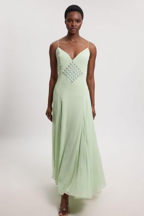 Karen Millen Womens Crystal Embellished Midi Dress - Green - Size 10 UK