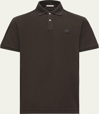 Moncler Mens Leather Logo Patch Cotton Pique Polo Shirt