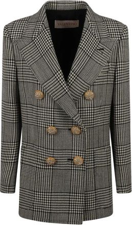 Valentino Garavani Check Pattern Double-Breasted Jacket - Dames - Blazers - Veelkleurig - XS - Wol - Jassen