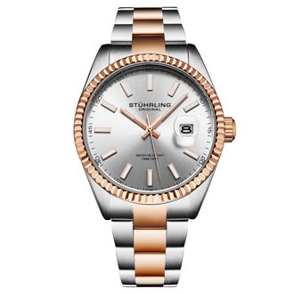St&uuml;hrling Vanguard 4069 Mens Quartz 42mm - Silver & Rose Gold Stainless Steel - One Size