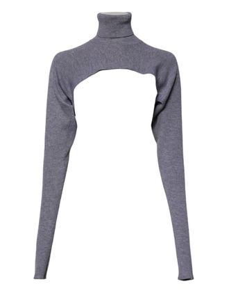 Dolce & Gabbana Womens Gray Wool Knit Turtleneck Cropped Top Sweater Virgin
