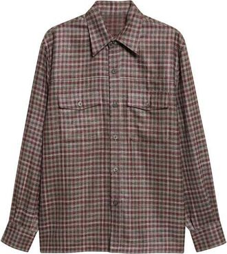 Isaia Damier Check Wool & Silk Overshirt in Bruno 400 at Nordstrom, Size X-Large