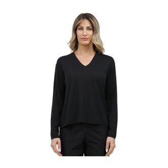 Max Mara Zijden en Katoenen Trui met V-hals - Dames - V-hals truien - Blauw - L - Katoen - Truien & Vesten