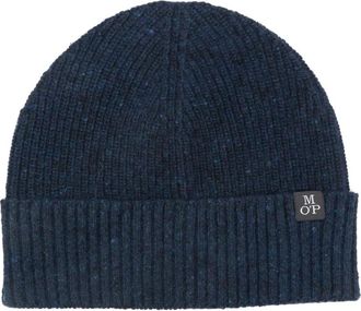 Marc O'Polo ribbed logo-patch hat - men - RWS Wool/Viscose/Polyamide - One Size - Blue