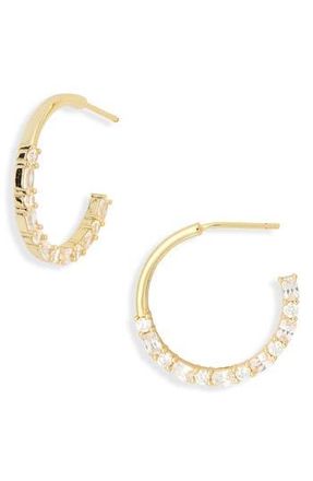 Argento Vivo Half Pav&eacute; Cubic Zirconia Hoop Earrings in Gold at Nordstrom Rack