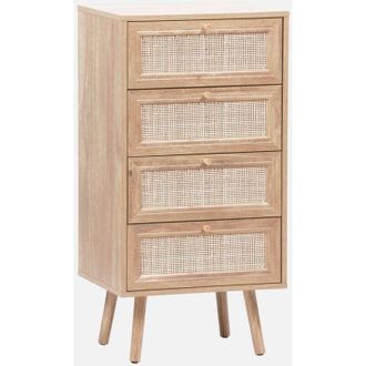 Sweeek Cómoda de 4 cajones efecto madera y caña
