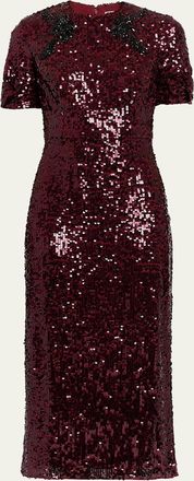 Erdem Twisted Short-Sleeve Sequined Midi Dress