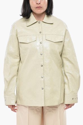 Off-white LEATHER Overshirt Boxy Fit in Vernice Effetto Stropicciato Off-White