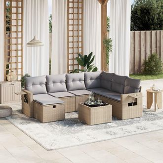 vidaXL Juego De Sof&aacute;s Jard&iacute;n Con Cojines Beige Mezcla 8 Pzas Rat&aacute;n Pe Vidaxl