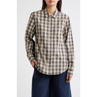 Damson Madder Solana Checked Organic Cotton Shirt in Cardamon at Nordstrom, Size 14