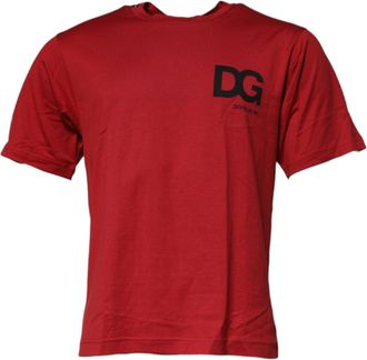 Dolce & Gabbana Mens Dg Tshirt Short Sleeves - Dark Red Cotton - Size EU 46 (Mens)