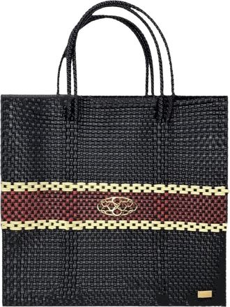Lola's Bag Womens Medium Woven Shoulder Strap Tote Bag In Black/red/beige