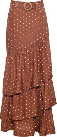 Cara Cara Priya polka-dot ruffle maxi skirt - Brown