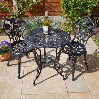 Home Source Industries Bistro Set Outdoor Patio Garden Round Table & 2 Chairs Metal Frame in Black