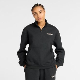 New Balance Womens Reimagined Fleece Half Zip in Black Cotton Fleece, size X-Large