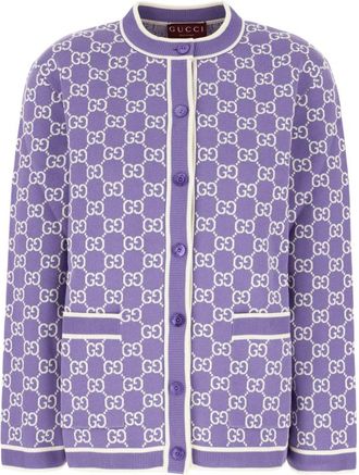Gucci GG Fine Cotton Jacquard Cardigan - Dames - Vesten - Paars - S - Katoen - Truien & Vesten
