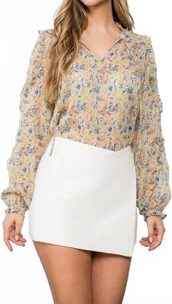 THML Clothing Flower Print Long Sleeve Blouse In Floral Beige