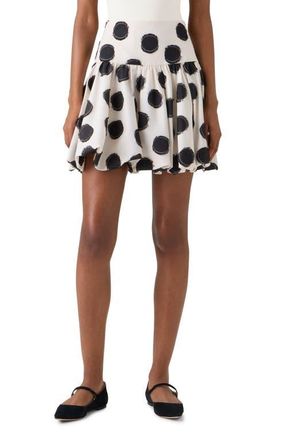Akris Fringed Fil Coup&eacute; Polka Dot Jacquard Bubble Hem Miniskirt in Cream-Black at Nordstrom, Size 10