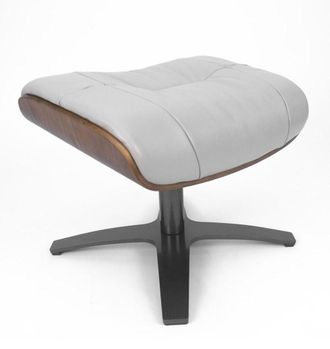 MyNewDesign Puf de piel gris y roble natural