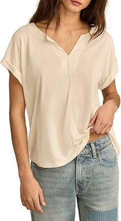 Lucky Brand Sandwashed Notch Neck T-Shirt in Ethereal White at Nordstrom Rack, Size X-Large