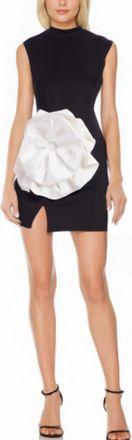 Badgley Mischka Rossette Sleevless Midi Dress In Black/ivory