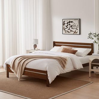 Furniturebox Declan Solid Pine King Size Bed Frame in Walnut