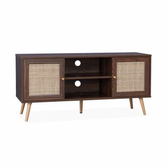 Sweeek Mueble tv de ca&ntilde;a trenzada, 120cm, madera oscura