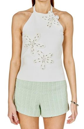 endless rose Floral Appliqu&eacute; Halter Top in White at Nordstrom, Size X-Small