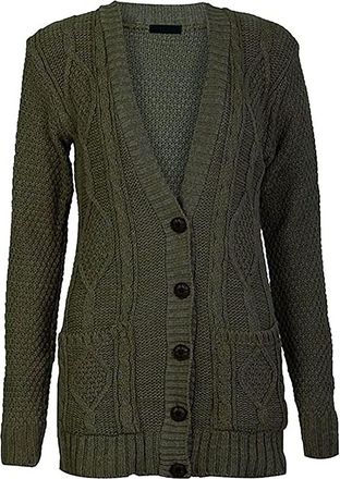 Purple Hanger New Womens Ladies Long Sleeve Button, Front Pocket Chunky Aran Cable Knit Grandad Cardigan, Sweater Plus Size 8-26 (UK, Numeric, 24, 26, Regular, Regu