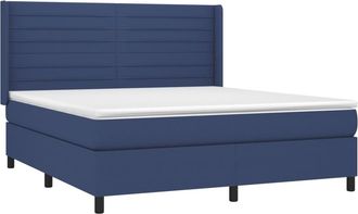 vidaXL Cama Box Spring Colch&oacute;n Y Luces Led Tela Azul 180x200 Cm Vidaxl