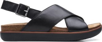Clarks Womens Elayne Cross Sandal, Black Black Leather, 3 UK