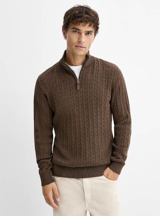 Lindbergh Mens Twisted-cable knit zip-neck sweater