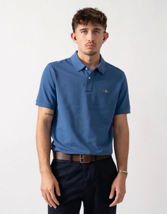 GANT Mens GANT Mens Regular Fit Short Sleeve Shield Logo Pique Polo - 323 Muted Turquoise - Blue - Size: 44