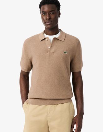 Lacoste Mens Lacoste Classic Fit Knitted Polo Shirt - Cream - Size: 4 medium