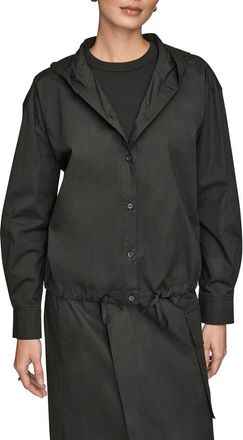DKNY Hooded Long Sleeve Button-Up Shirt in Black at Nordstrom, Size X-Small