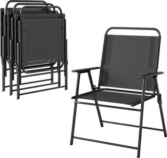 OUTSUNNY Pack De 4 Sillas De Camping Plegables Con Respaldo Alto, Asiento Ancho Y Reposabrazos, Tela Textilene Transpirable Y Marco De Acero, Negro