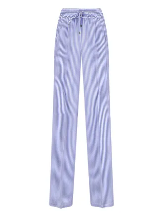Kiton Light Blue Wide-Leg Striped Silk Trousers